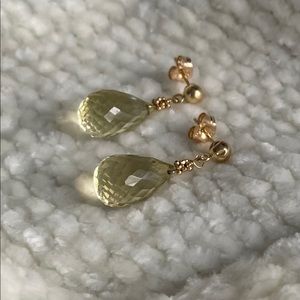 14K Yellow Gold Prasiolite Briolette Cut Earrings
